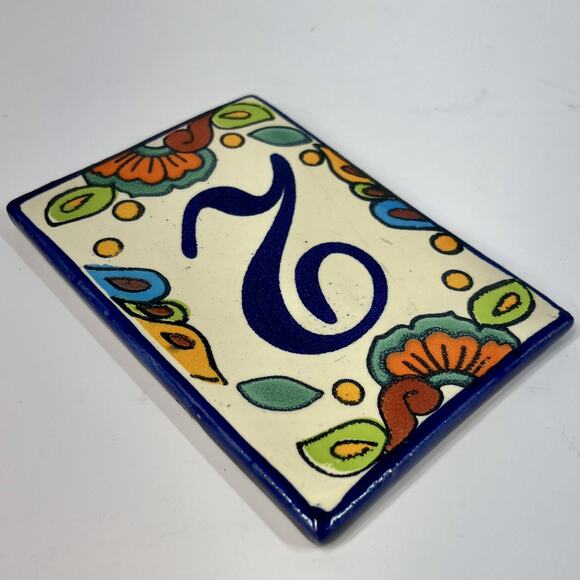 Mexican Talavera Hacienda Tile Address House Number 2 Two Floral 4x5.5” - Picture 3 of 4